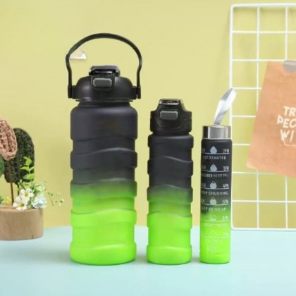 מארז בקבוקי שתייה צבעוניים עם קשית — 2 ליטר, 800 מ"ל ו-280 מ"ל