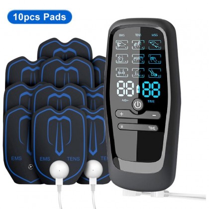 מכשיר EMS לגירוי שרירים עם מסך LCD ו-6 עוצמות — כולל 10 מדבקות